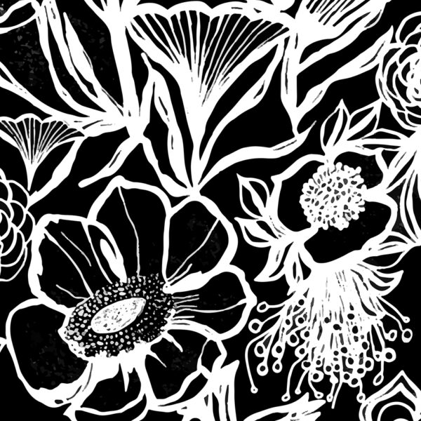 Tissu de tapisserie fleuri en noir et blanc